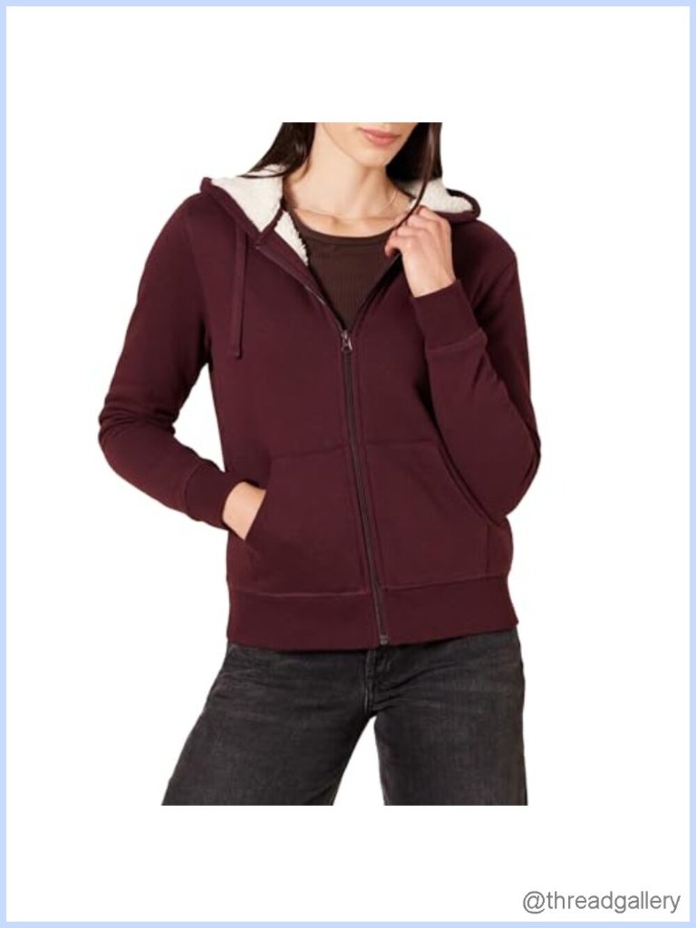 Sherpa-Lined Fleece Full-Zip Hooded Jacket with Drawstring Regular Fit